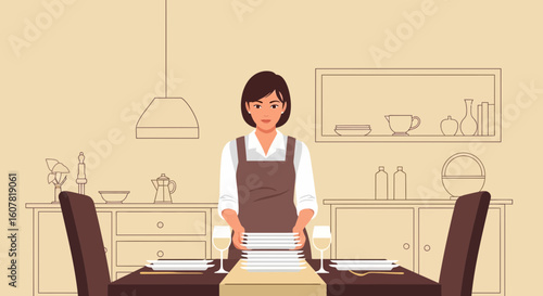 Woman Preparing Table For Dinner Or Event At Home Beautiful Restaurant