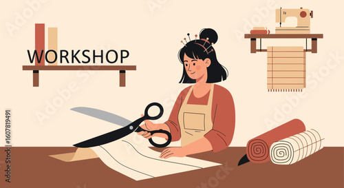 Woman Sewing Crafting Project at the Tailor Creative Workshop Studio Class