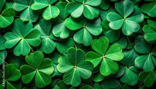 Close-up of vibrant green clover leaves