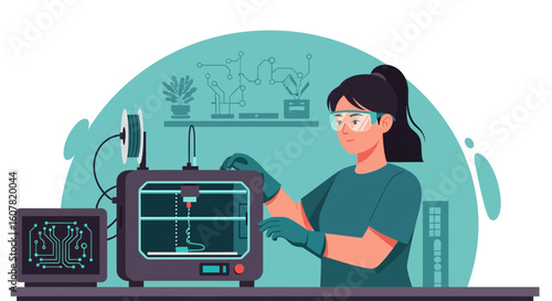 Woman Using 3d Printer for Innovation and Manufacturing with Digital Tools