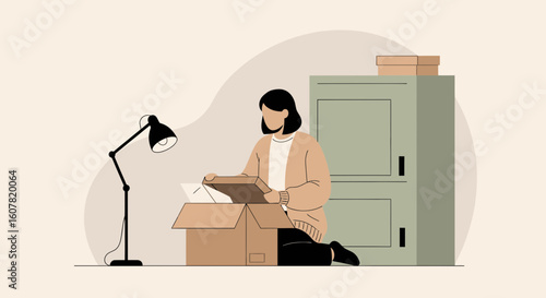 Woman Unpacking Boxes In New Home After Relocating Into New Apartment