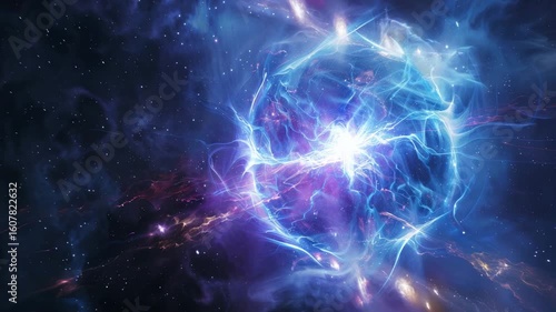 a neutron star with magnetic field lines, swirling plasma jets and cosmic particles, cinematic space lighting