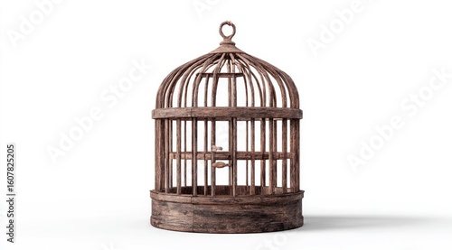 Empty, weathered wooden birdcage