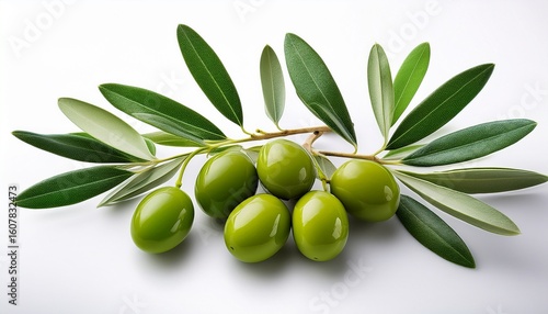 Wallpaper Mural several green olives still on the twig with leaves fresh from the tree isolated on a white background Torontodigital.ca