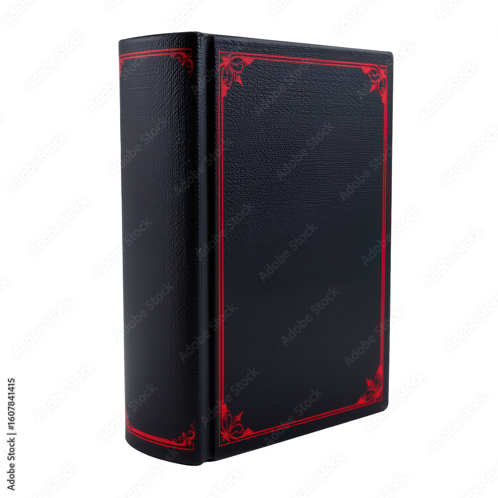 Naklejka premium Elegant Black Book with Red Floral Design on Cover and Spine