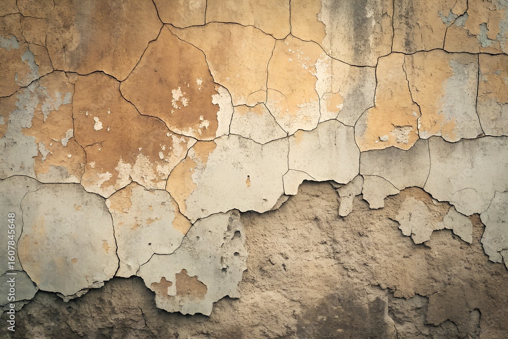 Obraz premium Close-up of Textured Rough Concrete Wall with Peeling Paint in Earth Tones