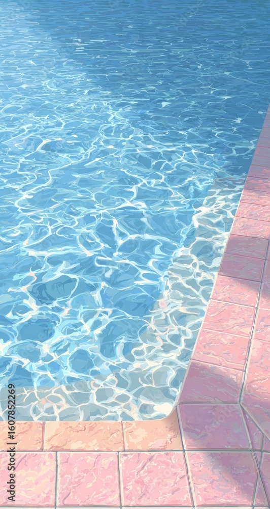 Obraz premium Poolside summer sun, tranquil water, pink tiles, relaxing background, vacation imagery