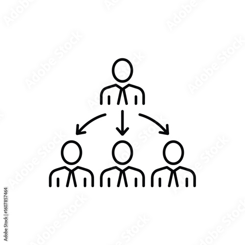 Business hierarchy icon showing a leader and subordinates with arrows