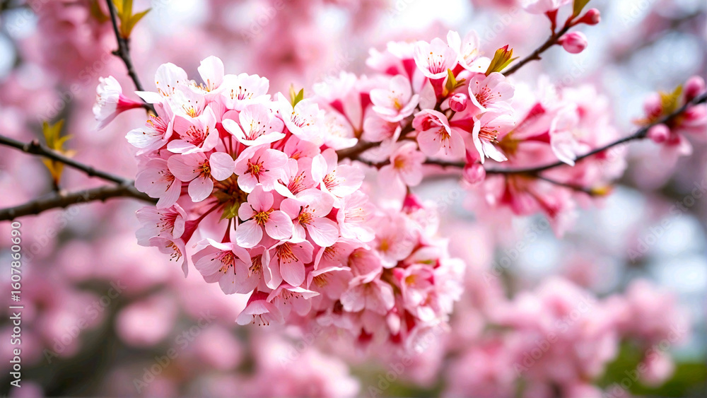 Obraz premium Pink Cherry Blossom Branch in Bloom