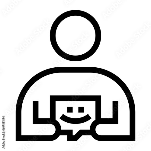 Icono de buen comentario, idea y pensamiento. Persona sosteniendo un globo de pensamiento feliz. Idea positiva y pensamiento constructivo. Ilustración vectorial 