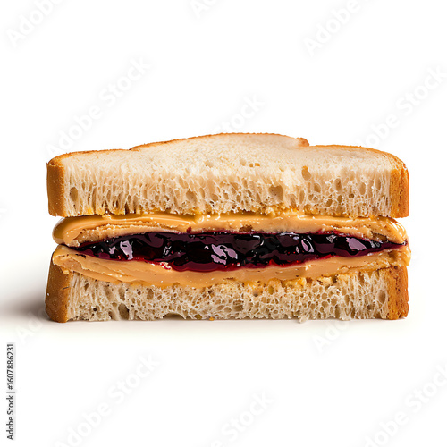 Classic Peanut Butter and Jelly Sandwich on White Bread