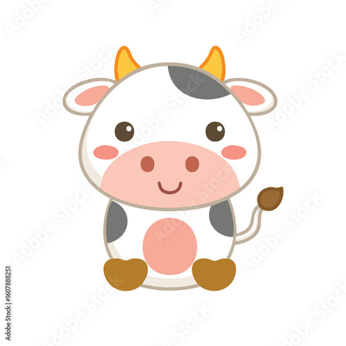 A cute cartoon of a cow with adorable features 