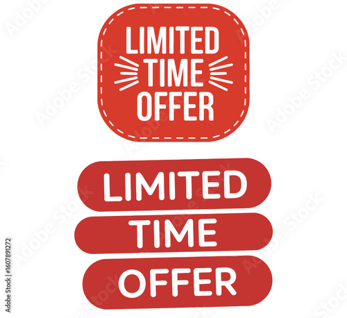 Limited Time Offer Red Labels Set - Urgent Sale Badges Vector Collection with Stitched Border