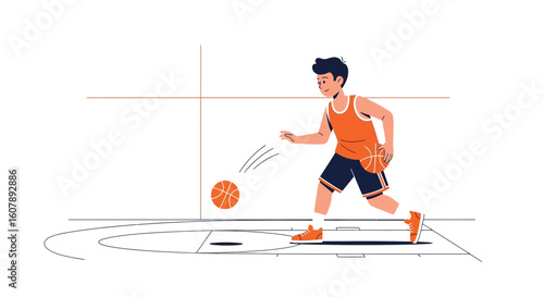 Young Athlete Skillfully Dribbling a Basketball During Practice Session On The Court