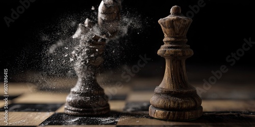 Shattered chess queen, defying a queen