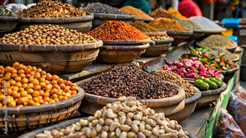 Vibrant Spices and Nuts at an Asian Market