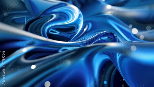 Abstract Blue Liquid Swirls: A Digital Rendering of Flowing, Shiny, and Dynamic Blue Fluid