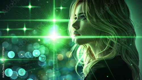Futuristic Woman Gazing into the Digital World