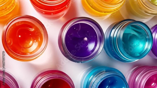 Vibrant Rainbow Colored Gels in Jars, Beauty Product Photography