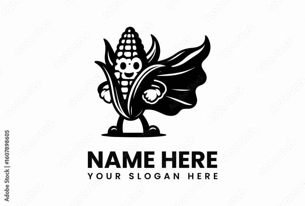 Obraz premium Cartoon Corn Superhero with a flowing cape and smiling face.