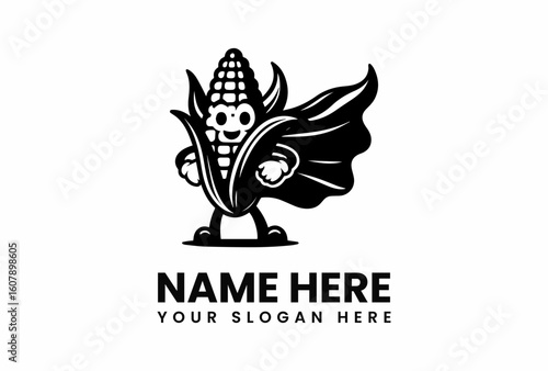 Cartoon Corn Superhero with a flowing cape and smiling face.
