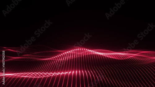 Smooth red digital waves on a black background. 4K animation for tech visuals or futuristic data environments