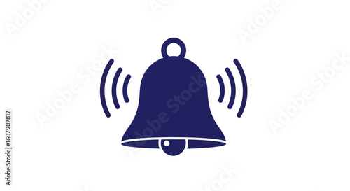 Vector art of a dark blue bell icon with sound waves emanating from it, symbolizing an alert or notification