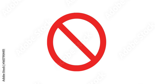 Vector art of a bold red prohibition sign with a diagonal line across a circle, symbolizing a ban or restriction, isolated on a clean white background