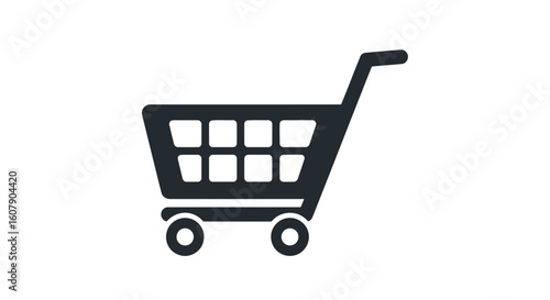 Vector art of a simple black shopping cart icon representing commerce and retail