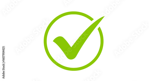 Vector art of a vibrant green checkmark symbol enclosed within a circle, signifying approval and correctness against a clean white background