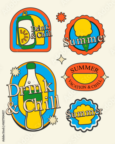 Summer retro sticket drink design assets