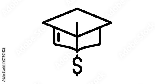 Vector art of a graduation cap with a dollar sign hanging from it, symbolizing the cost of education