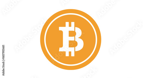 Vector art of the iconic orange bitcoin symbol is displayed prominently against a clean white background, representing the world of digital currency and decentralized finance