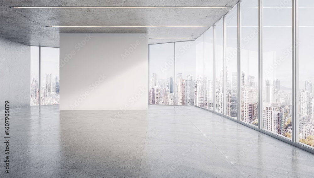 Fototapeta premium Empty modern loft with city view