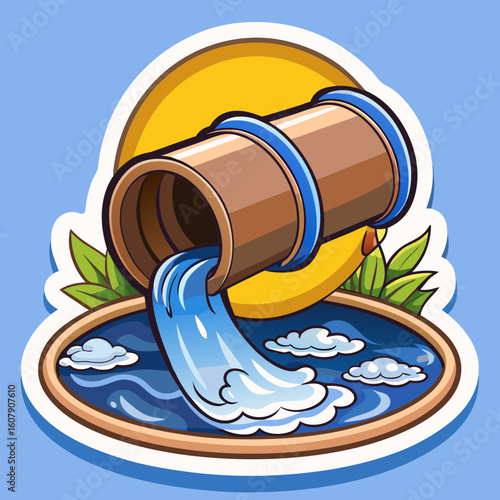 Industrial sewage pipe with water pollution and environmental graphics  
