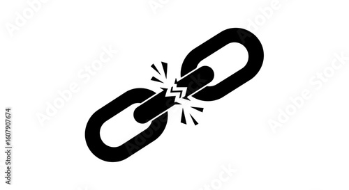Vector art of a black icon of a broken chain link, symbolizing a severed connection or a point of failure