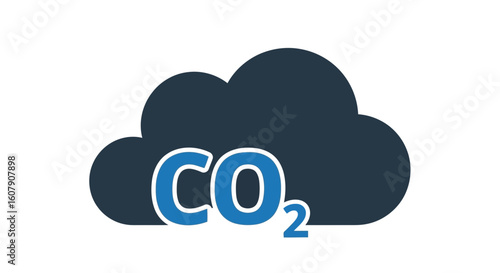 Vector art of a dark cloud graphic with the letters co2 prominently displayed, symbolizing carbon dioxide emissions and their impact on the environment