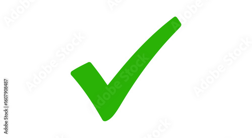 Vector art of a vibrant green check mark symbol, representing correctness and success, isolated on a clean white background