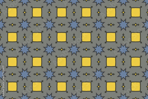 Seamless Fashion Digital Textile Art Cloth Template Tile Decoration Design Shape Luxury Interior Geometric Fabric Texture Wallpaper Endless Visual Background Perspective Graphic Symmetric Pattern.