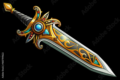 vector of Gladius sword decorated with silver blade for collection enthusiasts... black background.