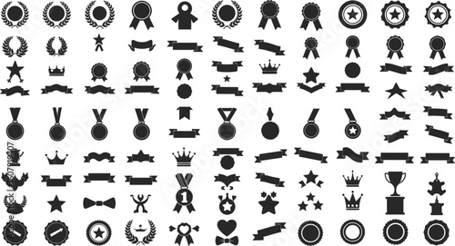 Prize, crest, awards, trophies, and recognition icon set editable vector illustration 