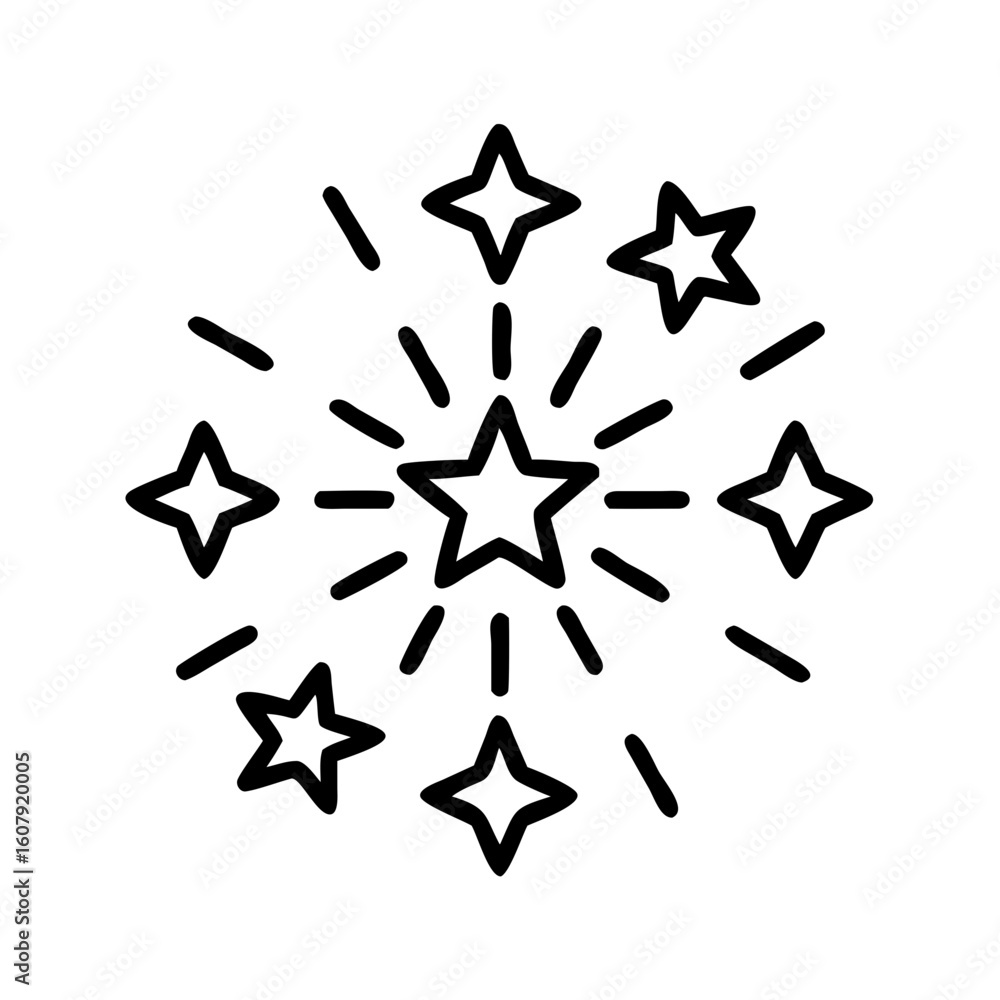 Obraz premium Starburst doodle illustration with stars and rays for celebration and festive designs vector