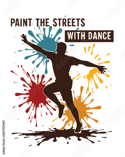 Dancer expressing joy amidst colorful splashes