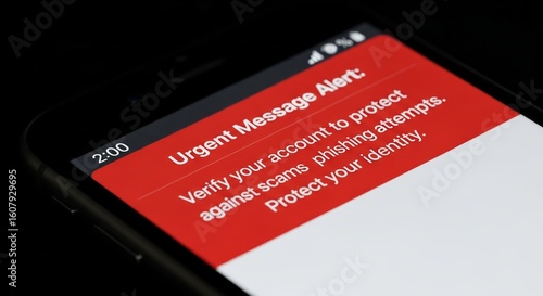 Smartphone Urgent Message Alert Display Protect Account from Scams Phishing Attempts with Security Verification Digital