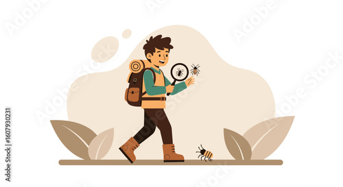 Young Explorer Discovering Insect Wonders With Magnifying Glass In Nature
