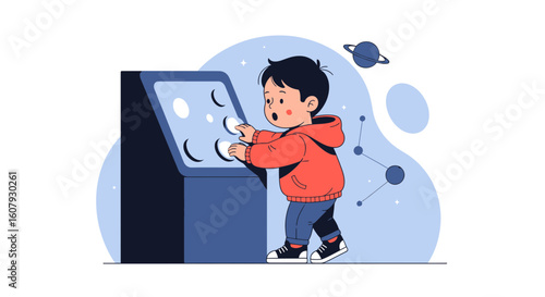 Young Explorer Discovering Interactive Technology At Educational Science Exhibition