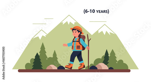 Young Explorer Embarks on a Hiking Adventure Amidst Verdant Mountains