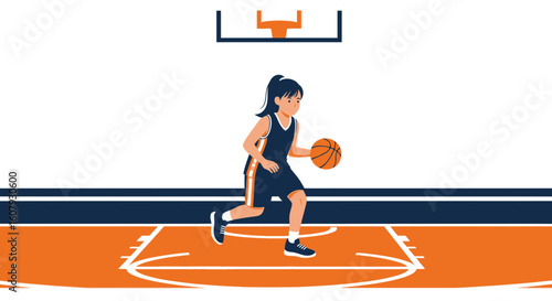 Young Female Athlete Dribbling Basketball During Training On Indoor Court