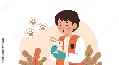 Young Man Adopting Cute Rabbit Demonstrating Pet Care Affection And Responsible Ownership