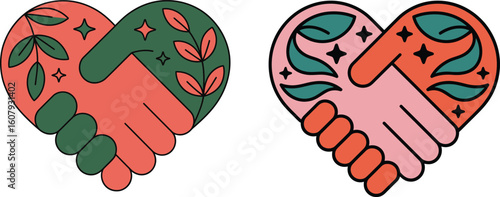 Heart-Shaped Hands A Symbol of Unity, Nature, and Growth—Vibrant Illustrations of Intertwined Hands Embracing Leaves